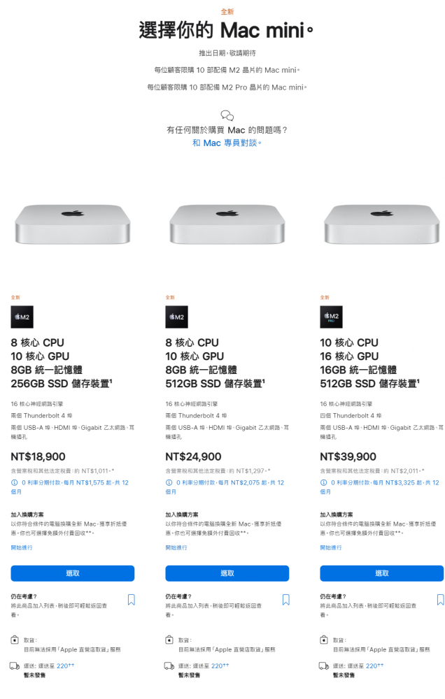 20230118MacMini 規格與售價